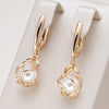 Rose Gold Drop Earrings for Women Unique Geometric Hollow Pearl Bridal Earrings Wedding Jewelry - Image 1