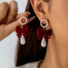 Elegant Shiny Rhinestone Dangle Earrings Tassel Pearl Korean Style Earrings Bow Red Rose Bow Stud Earrings Wedding Accessories - Image 10