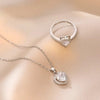 Charm Pink Heart Zircon Rings for Women Silver Color Stainless Steel Crystal Necklace Jewelry Set Gift Colorfast - Image 2