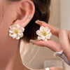 White Acrylic Flower Women's Stud Earrings Folded Florals Korean Sweet Petals Irregular Female Earrings - Image 2