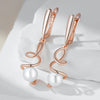 Rose Gold Color Drop Earrings for Women Unique Geometric Hollow Pearl Bridal Earrings Wedding Jewelry - Image 3