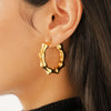 Greatera Chunky Bamboo Shaped Hoop Earrings Stainless Steel Gold Plated Geometric Earrings Statement Jewelry - Image 2