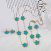 Gold Plated Lucky Stainless Steel Five Leaf Flower 3PCS Jewelry Set Bracelet Necklace Earrings for Women Party Jewelry Clover - Image 19