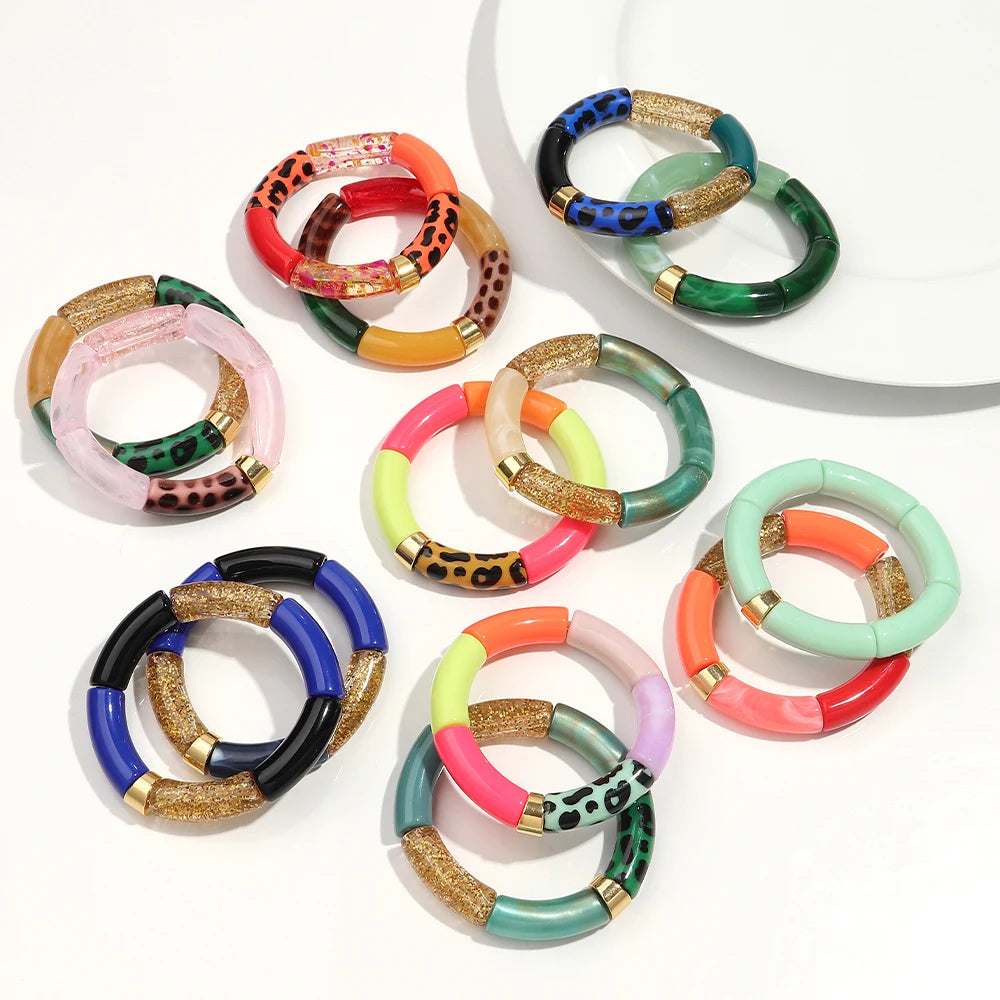 Chunky Acrylic Bead Stretch Bracelet in Multicolor Designs - Image 1