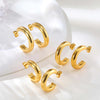 Three Pieces Set High-polished Stainless Steel C-shaped Earrings for Women, Minimalist Gold Plated Hoop Earrings - Image 1