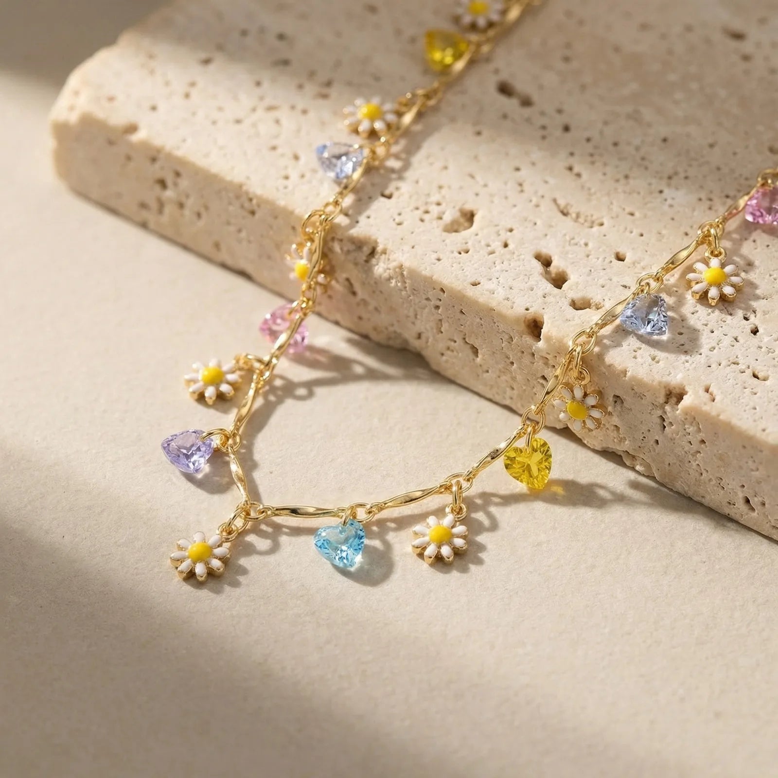 Chic Colorful Cubic Zirconia Flower Drop Necklace Gold Plated Charms Bracelet for Women Jewelry - Image 1