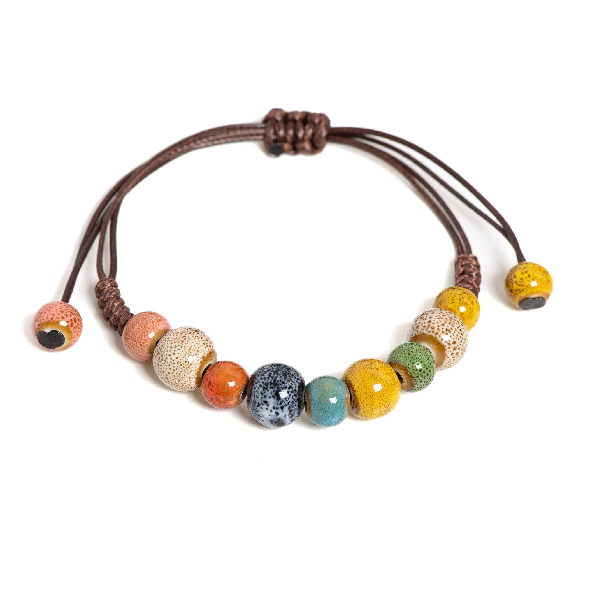 Handwoven Ceramic Bead Bracelet with Adjustable Cord - Image 1