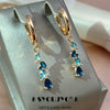 585 Rose Golden Earrings For Women Blue Zircon Leaf Long Dangle Earrings Wedding Jewelry - Image 1