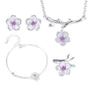 Silver Color Cherry Blossom Flower Cubic Zirconia Stone Jewelry Sets for Women Floral Necklace Bracelet Earring Ring Wedding Set - Image 2