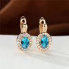 Cute Female Rose Gold Color Crystal Blue Stone Earrings Dainty Oval Zircon Wedding Jewelry For Women - Image 3