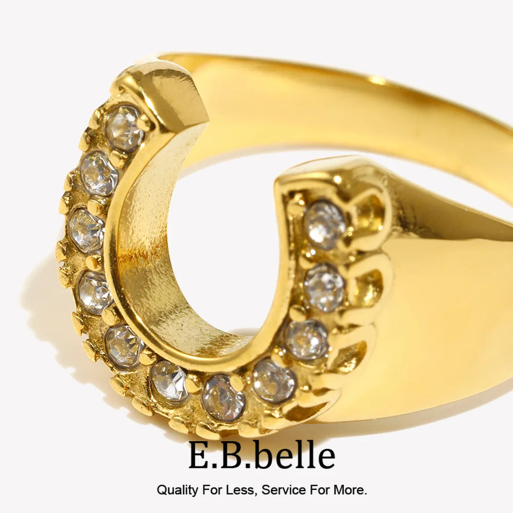 Stainless Steel Y2K Jewelry U Letter Crystal Paved Gold Colour Rings For Women Chunky Metal Hiphop Party Jewelry - Image 1
