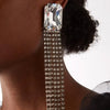 Stonefans Luxury Big Square Rhinestone Long Tassel Earrings for Women Party Jewelry Shiny Crystal Geometric Dangle Earrings