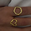 Stainless Steel Openwork Ring with Sculpted Folds in Gold-Tone - Image 5