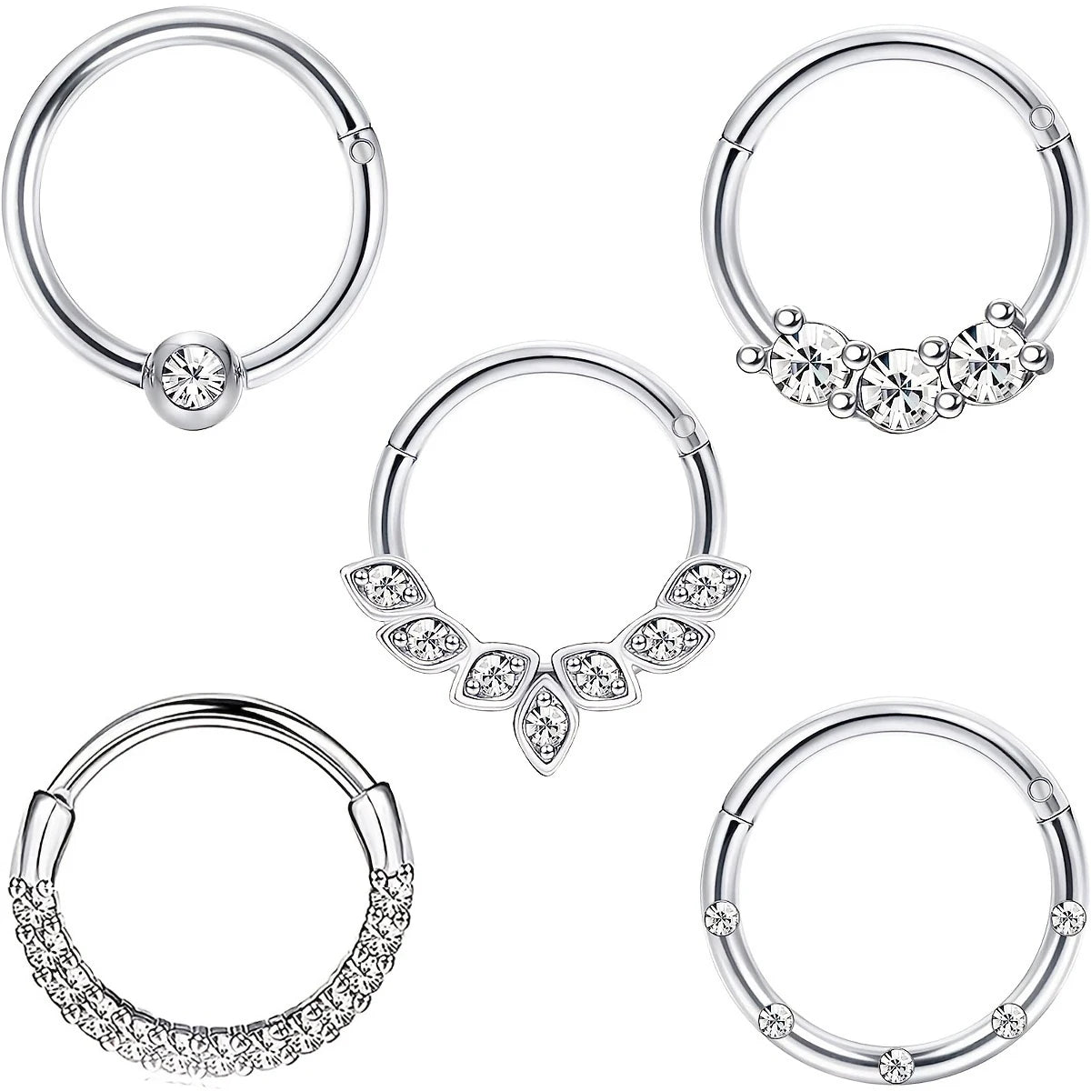1-5pcs 16G 316L Stainless Steel CZ Hinged Septum Clicker Nose Hoop Rings,Daith Helix Tragus Cartilage Piercing Jewelry - Image 1