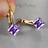 Cute Female Champagne Square Jewelry Crystal Zircon Stone Hoop Earring Rose Gold Color Wedding Earrings For Women - Image 4