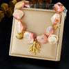 316L Stainless Steel Pink Stone Coral Starfish Turtle Necklace Bracelet Set Lady Jewelry Gift Set - Image 9