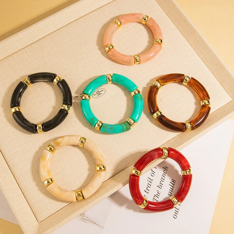 Multicolor Plastic Bamboo-Style Stretch Bangle - Image 1