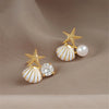White Pink Shell Starfish Stud Earrings for Women Cute Asymmetric Imitation Pearl Rhinestones Beads Charms Small Ear Jewelry - Image 1