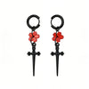 Punk Black Sakura Blade Earrings Gothic Cherry Blossom Sword Pendant Small Hoop Earrings Japanese Jewelry - Image 1