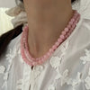 4 6 8mm Pink Color Round Stone Beaded Necklace for Women Handmade Silver Plated Chain Strand Chokers - Image 3