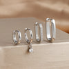 Four-Piece U-Shaped Hoop Earring Set with Geometric Pendants in Gold-Tone or Silver-Tone - Image 11