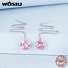 Silver Pink Blue Clear CZ Long Tassel Link Earrings Drop Dangle Ear Stud Earring for Women Wedding Party Gift - Image 5
