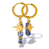 Asymmetric Stone and Eight Pointed Star Combination Pendant Earrings for Women, Stainless Steel Hoop Jewelry - Image 8