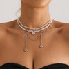 Heart-shaped Zircon Double Chain Tassel Design Collarbone Chain Crystal Necklace - Image 3