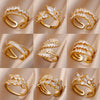 White Zircon Flower Leaf Shape Stainless Steel Rings For Women Adjustable Aesthetic Wedding Ring Light Female Jewelry Bff - Image 28