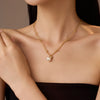 Stainless Steel Double-Layer Necklace with Imitation Pearl Pendant Detail - Image 5