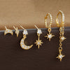 6PCS Stainless Steel Chain Star Moon Hoop Earrings Set For Women Cubic Zirconia Pendant Cartilage Earring Piercing Jewelry - Image 1