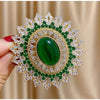 Green Oval Sunburst Brooch with Clear Accents - Image 5
