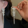Vintage Metal Three Flower Dangle Earrings for Women Bling Long Tassel Rhinestone Chain Earrings Exaggerated Elegent Jewelry - Image 2
