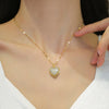 French Shell Pearl Necklace For Women Gold Color Stainless Steel Zircon Love Heart Clavicle Chain Choker Wedding Jewelry - Image 4