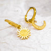 Asymmetric Stainless Steel Gold Color Sun Moon Pendant Drop Earrings For Women Shiny Zirconia Earrings Jewelry - Image 7