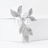 Rhinestone Flower Brooch Pin with Pearl and Leaf Designs - Image 9