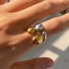Statement Two Tone Ring Gold Color Plated Stainless Steel Double layered Smooth Ring Stackable Ring Women's J - Image 1