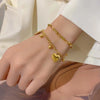Stainless Steel Double Layered Love Heart Bracelet For Women Gold Color Ball Bean Chain Charm Bracelet Wrist Jewelry - Image 2