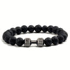 Black Volcanic Lava Stone Dumbbell Bracelet Black Matte Beads Bracelets For Women Men Fitness Barbell Jewelry - Image 8