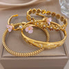 Delicate Zircon Flower Cuff Bangle Bracelets for Women Glossy Gold Plated Stainless Steel Wristband Bracelet Jewelry - Image 3