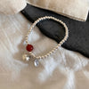Silver Bracelet Red Persimmon Beaded Elastic Lucky Good For Woman Girl Jewelry Gift - Image 4