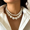 2Pcs/Set Exaggerated Big Imitation Pearl Clavicle Chain Necklace for Women Wed Bridal Goth Beads Choker Grunge Jewelry Steampunk - Image 3