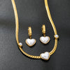Imitaiton Pearl Heart Pendants Necklace Earring Sets For Women Stainless Steel Chain Necklace Bracelet Set Jewelry - Image 3