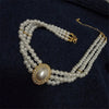 Three-Layer Pearl Collar Choker Necklace with Heart Pendant - Image 1