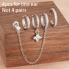 4PCS Zircon Flower Dangle Earring Sets For Women Gold Plated Tassel Chain Ear Stud Temperament Korean Jewelry - Image 7