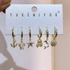 6pcs Pendant Earring Set Star Flower Butterfly and Simple Hoop Earrings Jewelry Gold Plated Accessory - Image 14
