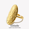 Minimailst Style Oval Hammer Pattern Opening Ring Gold Plated Stainless Steel Party Statement Jewelry - Image 1