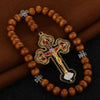 Wooden Rosary Beaded Chain Necklace Orthodox Crucifix Jesus Christ Cross Pendant Necklace Religious Prayer Jewelry for Priests - Image 1
