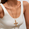 Cross Pendant Necklace with Imitation Pearl Beads and Rhinestone Accents - Image 8