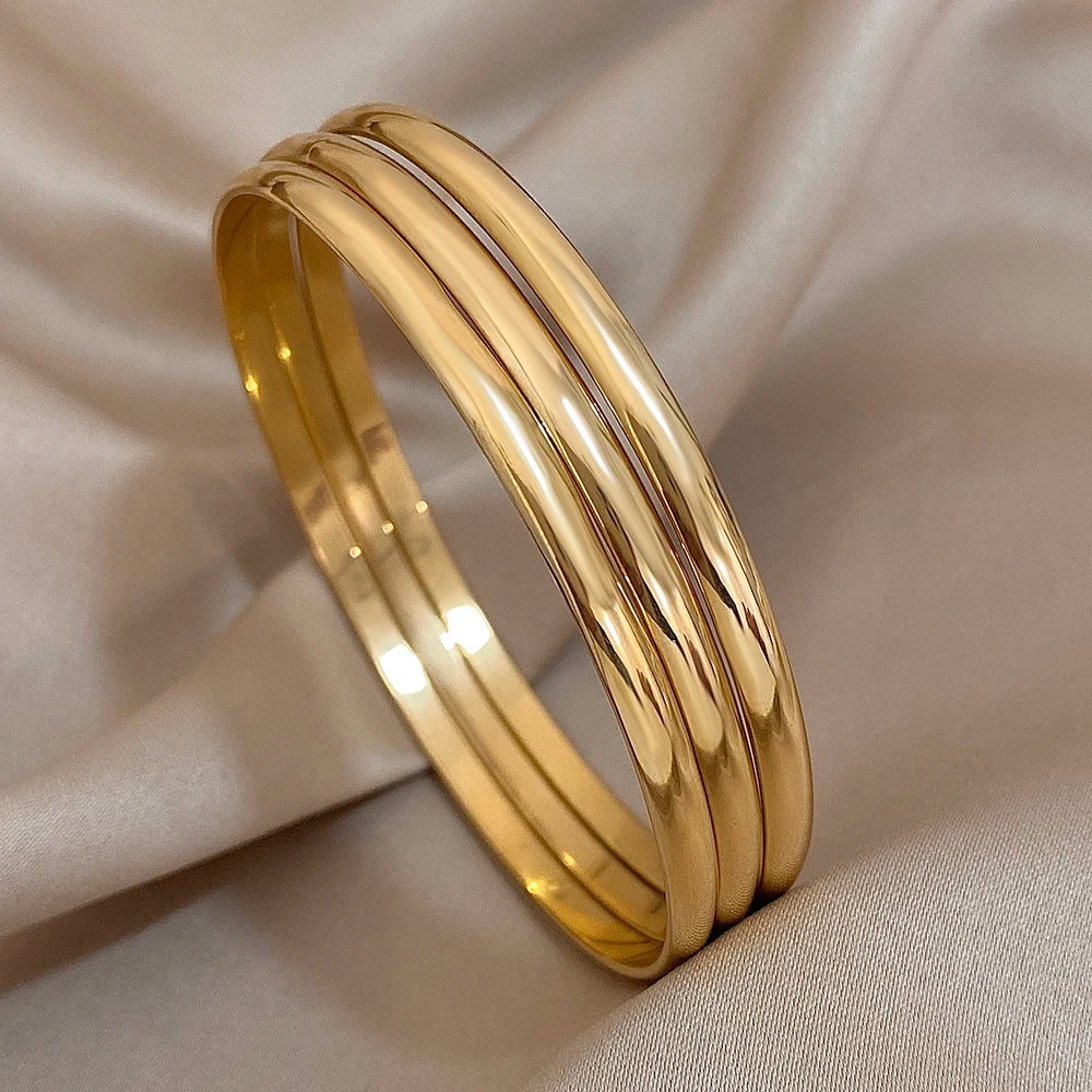 3pcs Glossy Gold Plated Stainless Steel Bangle Bracelet for Women Minimalist Basic Wristband Bangles Jewelry - Image 1